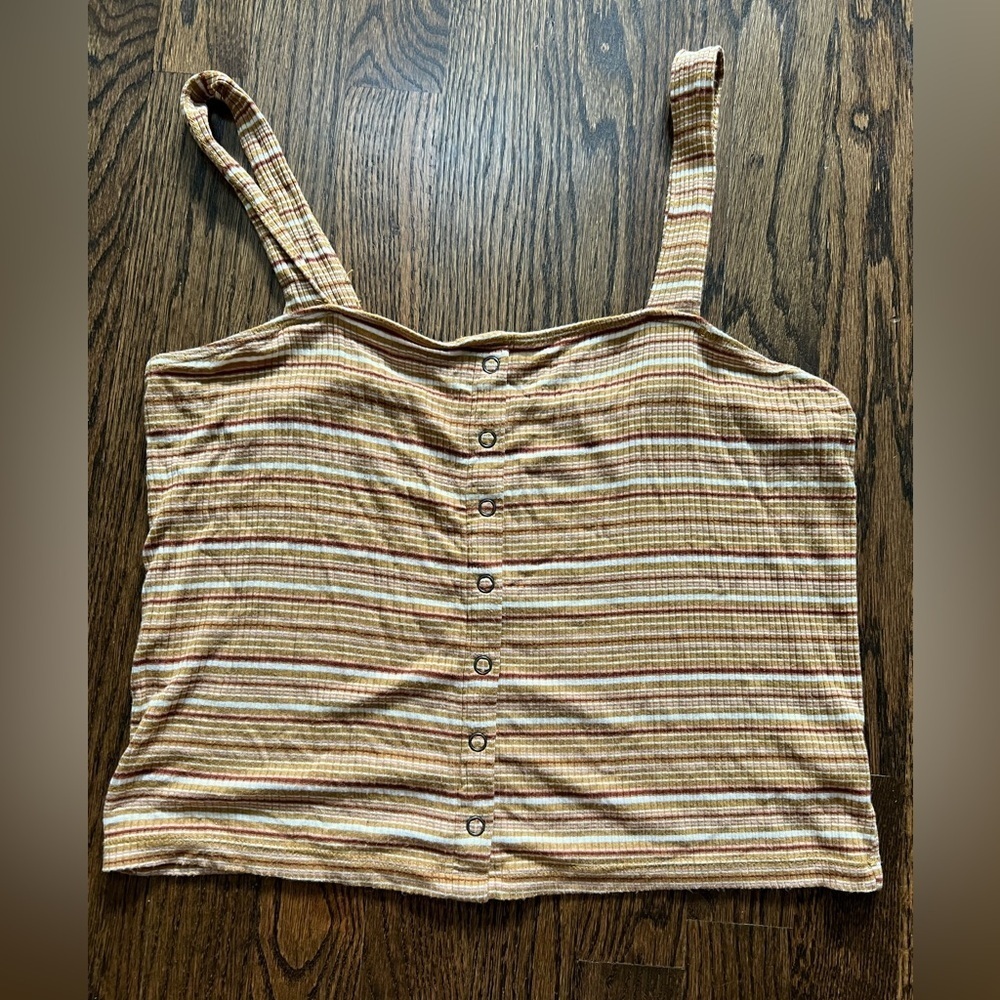American Eagle Striped Button-Down Tank Top Large